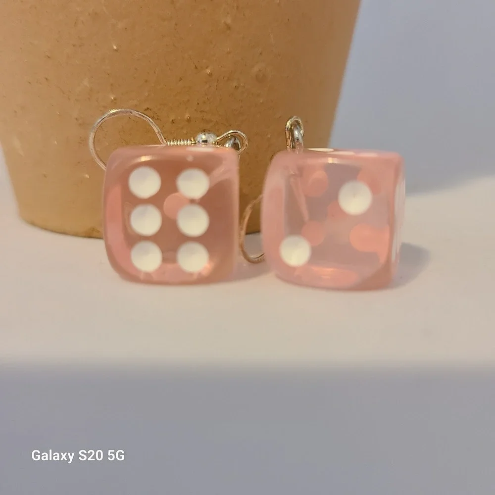 Handmade‎ Pink Dice Dangle Earrings Fun Novelty Jewelry for Women NEW Gifts